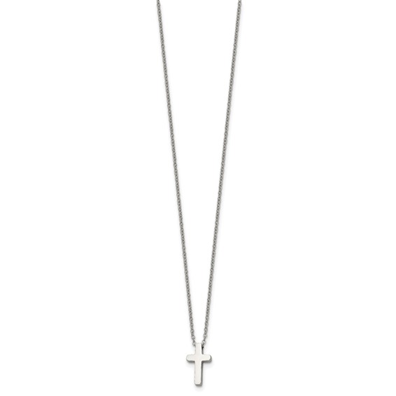 Chisel Stainless Steel Polished Cross Pendant on a 16 inch with 1 inch extension Cable Chain Necklace