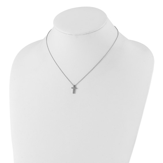 Chisel Stainless Steel Polished Cross Pendant on a 16 inch with 1 inch extension Cable Chain Necklace