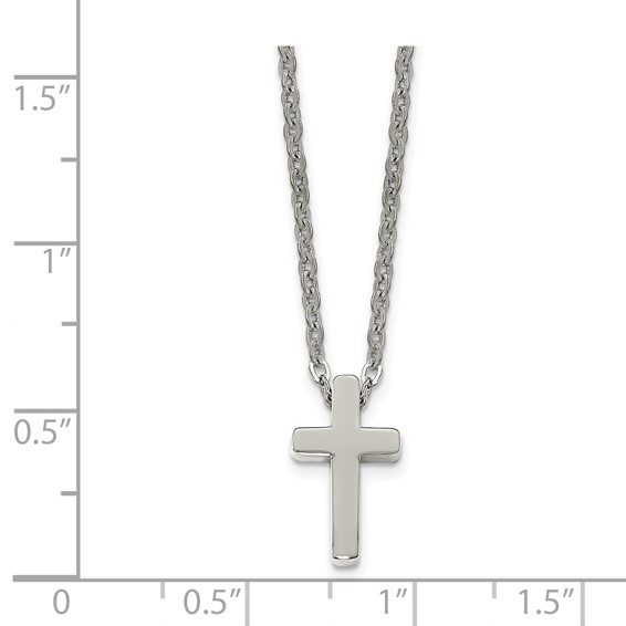 Chisel Stainless Steel Polished Cross Pendant on a 16 inch with 1 inch extension Cable Chain Necklace