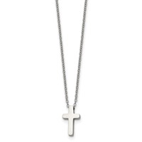 Chisel Stainless Steel Polished Cross Pendant on a Necklace with 1 Inch Extension Cable Chain, 16" view 1