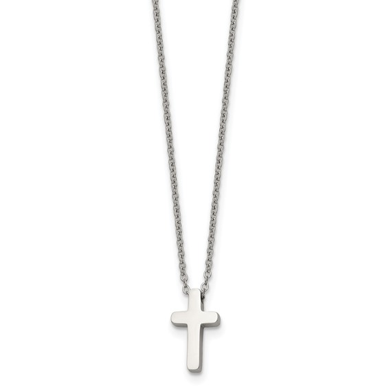 Chisel Stainless Steel Polished Cross Pendant on a 16 inch with 1 inch extension Cable Chain Necklace