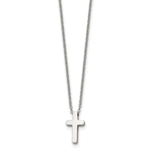 Chisel Stainless Steel Polished Cross Pendant on a Necklace with 1 Inch Extension Cable Chain, 16"