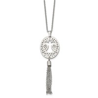 Stainless Steel Polished Angel Necklace with Tassel Dangle, 20" view 3