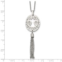 Stainless Steel Polished Angel Necklace with Tassel Dangle, 20" view 5