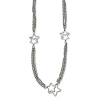 Stainless Steel Polished Star Multi Strand Necklace, 30" view 1