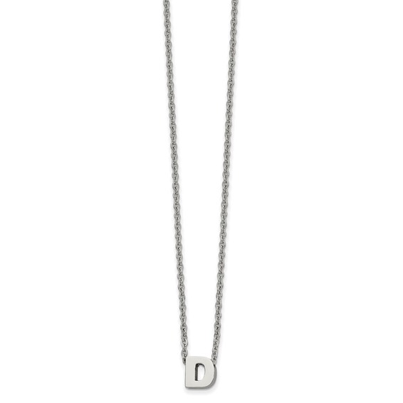Stainless Steel Polished Letter D 18in w/2in ext Necklace
