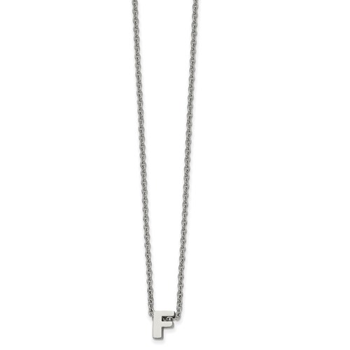Stainless Steel Polished Letter F Necklace with 2in Ext, 18"