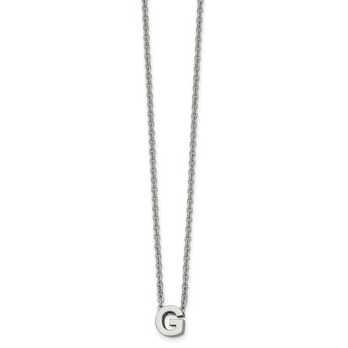Stainless Steel Polished Letter G Necklace with 2in Ext, 18"