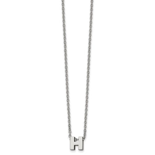 Stainless Steel Polished Letter H Necklace with 2in Ext, 18"