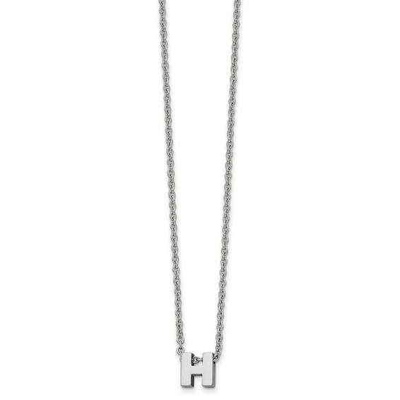 Stainless Steel Polished Letter H 18in w/2in ext Necklace