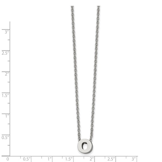 Stainless Steel Polished Letter O 18in w/2in ext Necklace