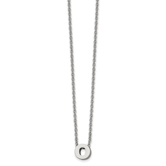Stainless Steel Polished Letter O 18in w/2in ext Necklace
