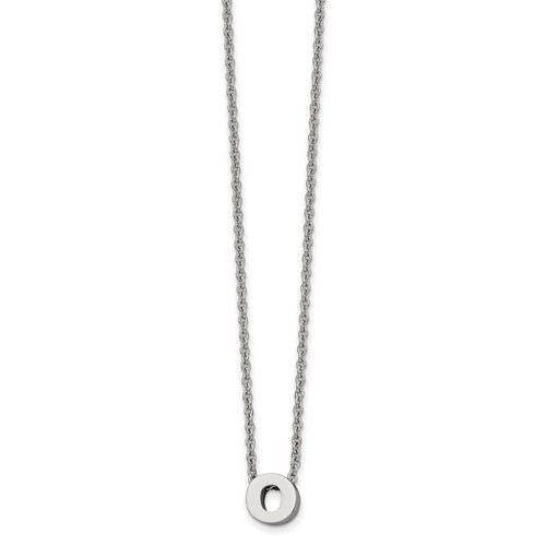 Stainless Steel Polished Letter O Necklace with 2in Ext, 18"
