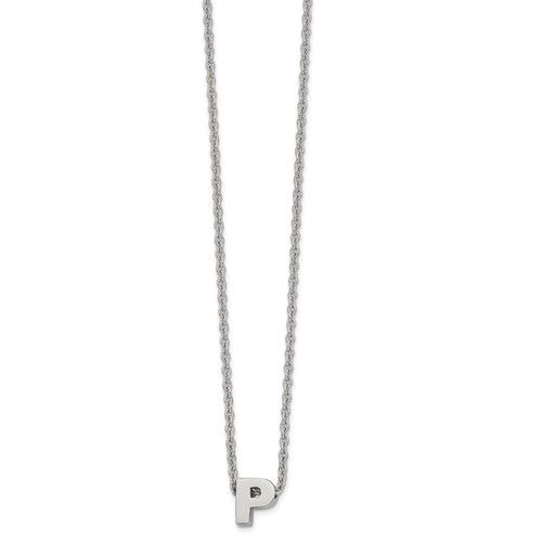 Stainless Steel Polished Letter P Necklace with 2in Ext, 18"