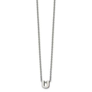 Stainless Steel Polished Letter U 18in w/2in ext Necklace