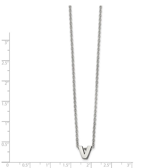 Stainless Steel Polished Letter V 18in w/2in ext Necklace