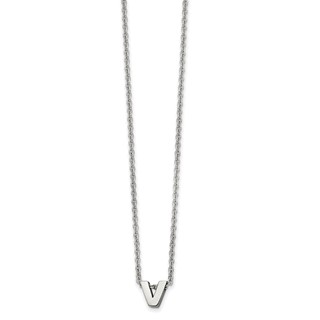 Stainless Steel Polished Letter V 18in w/2in ext Necklace