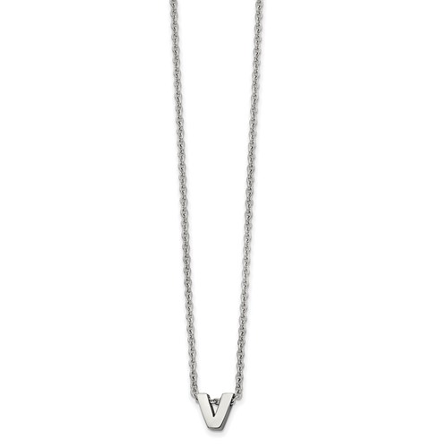 Stainless Steel Polished Letter V Necklace with 2in Ext, 18"