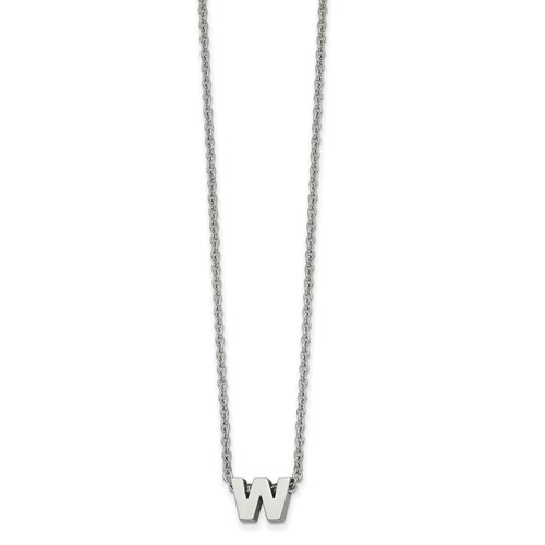 Stainless Steel Polished Letter W Necklace with 2in Ext, 18"