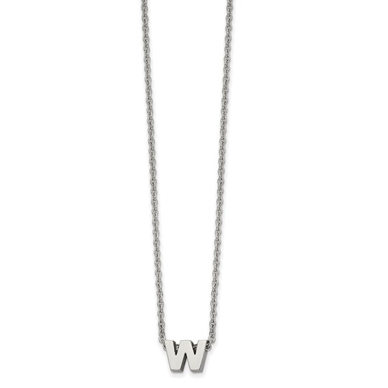 Stainless Steel Polished Letter W 18in w/2in ext Necklace