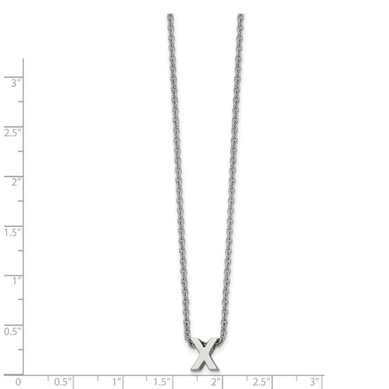 Stainless Steel Polished Letter X 18in w/2in ext Necklace