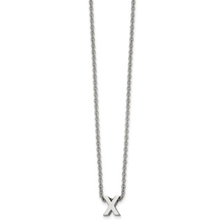 Stainless Steel Polished Letter X 18in w/2in ext Necklace