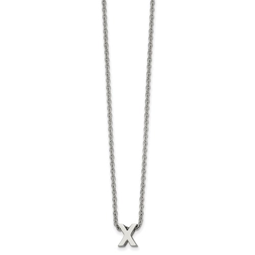 Stainless Steel Polished Letter X Necklace with 2in Ext, 18"