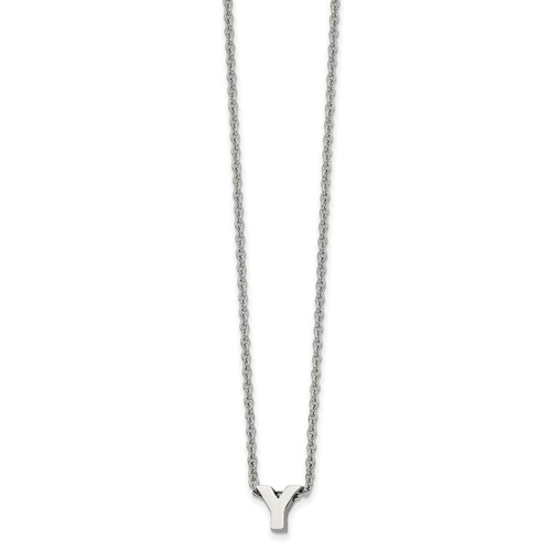 Stainless Steel Polished Letter Y Necklace with 2in Ext, 18"