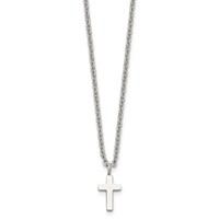 Chisel Stainless Steel Polished 11mm Cross Pendant on an Cable Chain Necklace, 18" view 1