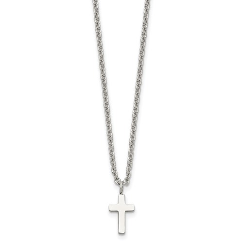 Chisel Stainless Steel Polished 11mm Cross Pendant on an Cable Chain Necklace, 18"
