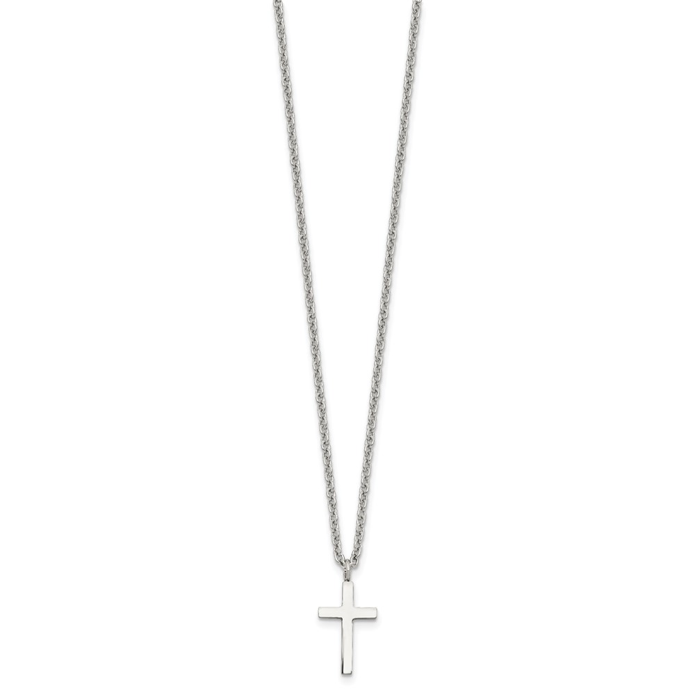Chisel Stainless Steel Polished 16mm Cross Pendant on an Cable Chain Necklace, 18"