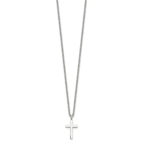 Chisel Stainless Steel Polished 16mm Cross Pendant on an Cable Chain Necklace, 18"