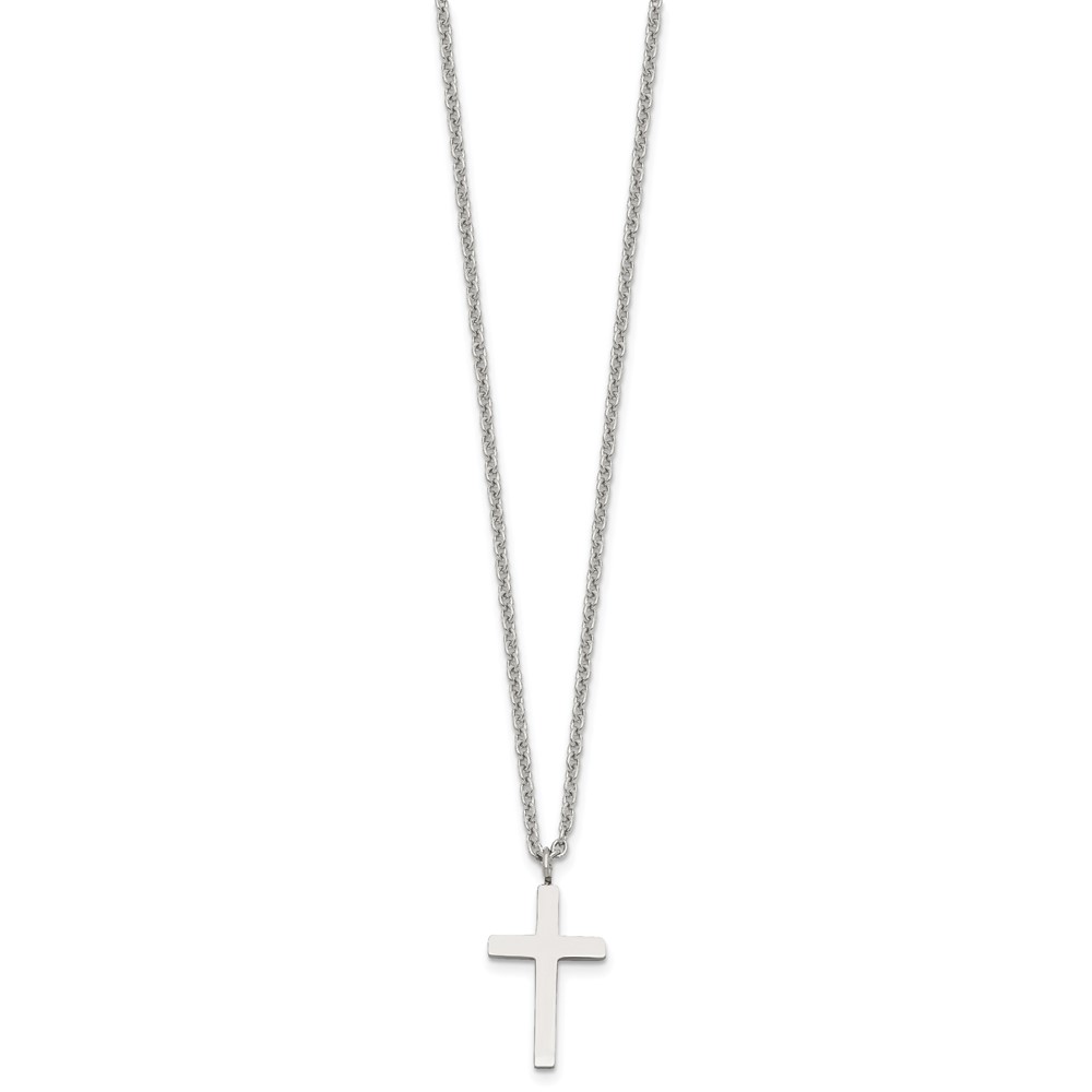 Chisel Stainless Steel Polished 20mm Cross Pendant on an Cable Chain Necklace, 18"