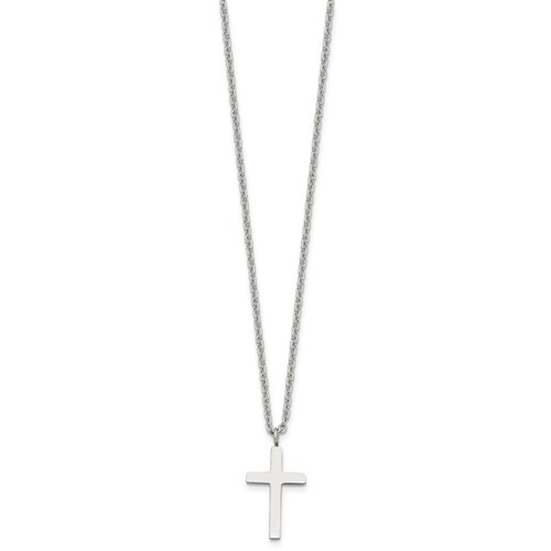 Chisel Stainless Steel Polished 20mm Cross Pendant on an Cable Chain Necklace, 18"