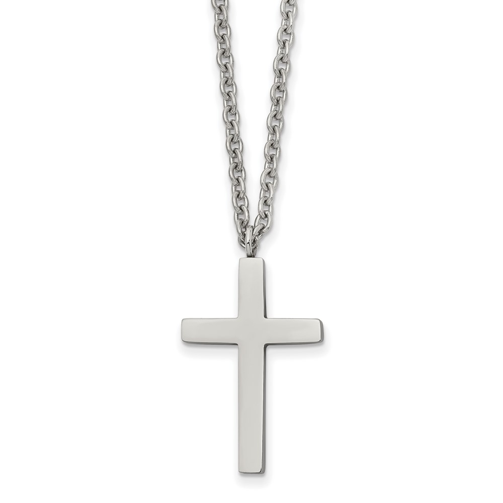 Chisel Stainless Steel Polished 25mm Cross Pendant on an Cable Chain Necklace, 18"