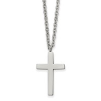 Chisel Stainless Steel Polished 25mm Cross Pendant on an Cable Chain Necklace, 18" view 1