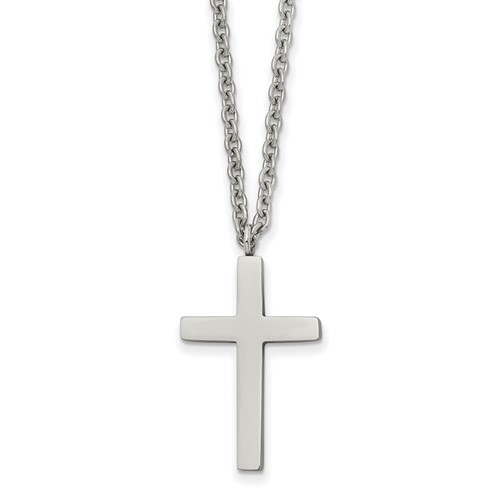 Chisel Stainless Steel Polished 25mm Cross Pendant on an Cable Chain Necklace, 18"