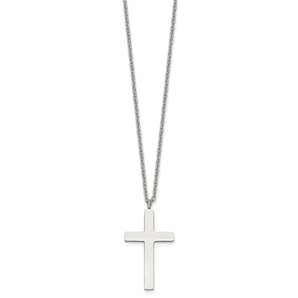 Chisel Stainless Steel Polished 35mm Cross Pendant on an Cable Chain Necklace, 18"