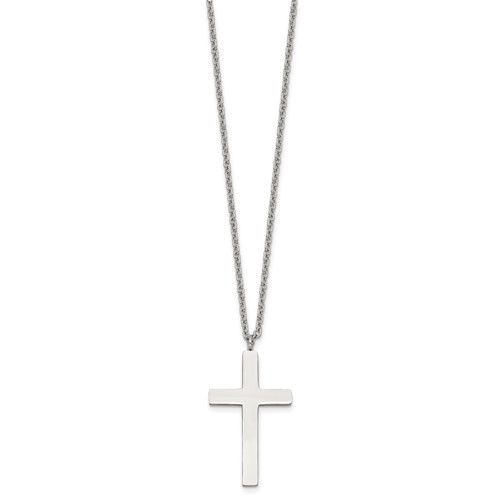 Chisel Stainless Steel Polished 35mm Cross Pendant on an Cable Chain Necklace, 18"