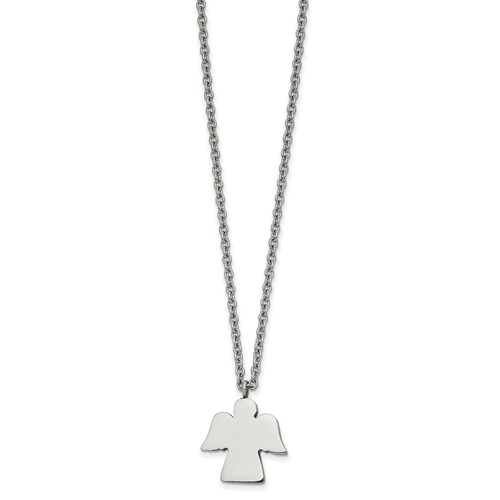 Stainless Steel Polished Angel Necklace, 18"