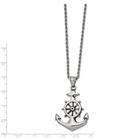 Chisel Stainless Steel Antiqued and Polished Anchor Pendant on a Curb Chain Necklace, 24" view 2
