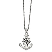 Chisel Stainless Steel Antiqued and Polished Anchor Pendant on a Curb Chain Necklace, 24" view 1