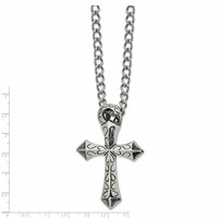 Chisel Stainless Steel Antiqued and Polished Cross Slide on a Curb Chain Necklace, 24" view 2