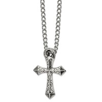Chisel Stainless Steel Antiqued and Polished Cross Slide on a Curb Chain Necklace, 24" view 1