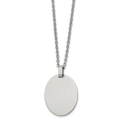 Chisel Stainless Steel Polished Oval Pendant on a Cable Chain Necklace, 22"
