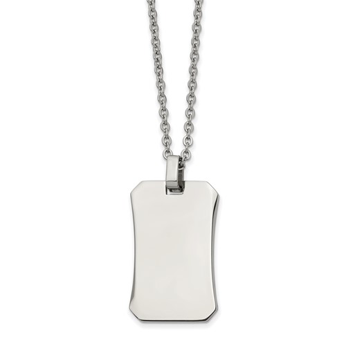 Chisel Stainless Steel Polished Dog Tag on a Cable Chain Necklace, 22"