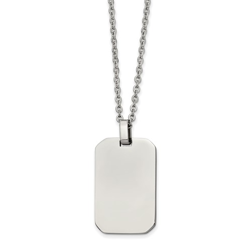 Chisel Stainless Steel Polished Rectangle Dog Tag on a Cable Chain Necklace, 22"