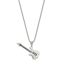 Chisel Stainless Steel Polished and Textured Necklace with Enamel Guitar Pendant on a Ball Chain, 24" view 2