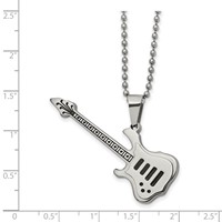 Chisel Stainless Steel Polished and Textured Necklace with Enamel Guitar Pendant on a Ball Chain, 24" view 3