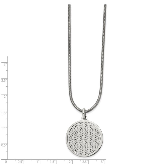Chisel Stainless Steel Polished Flower Cut-out Small Circle Pendant on an 18 inch Snake Chain Necklace